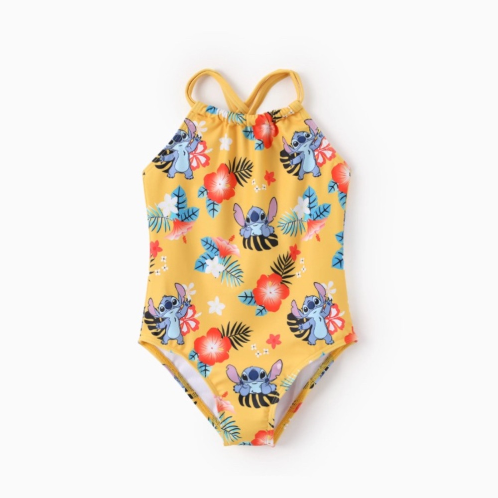 Disney Stitch Girl Character Floral Allover Print Off-shoulder UPF 50+ Swimsuit